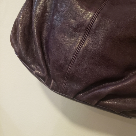 OLIVIA HARRIS-Eggplant/Gray Imp. Dist. Leather Satchel - Picture 6 of 12